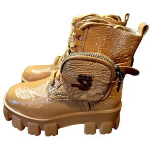 SJ Size 8 Women's Brown Platform Combat Books With Coin Purse Shoe